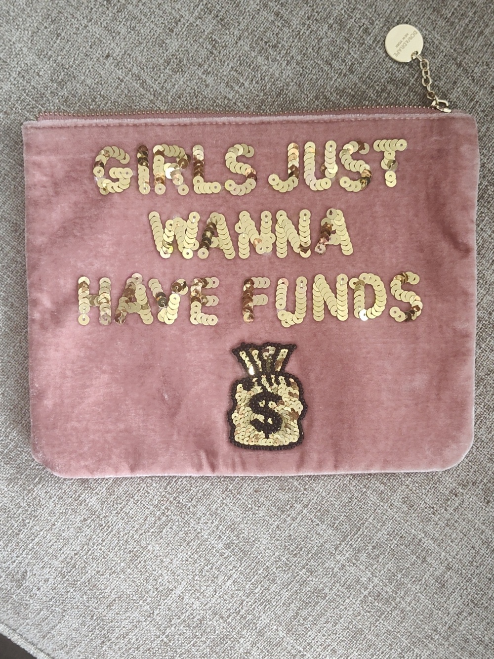Bow & Drape Rose Velvet Sequin Cosmetic Pouch with Gold Accents Playful Design